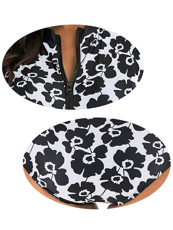 Floral-Print Split-Joint Short Sleeve Wetsuit