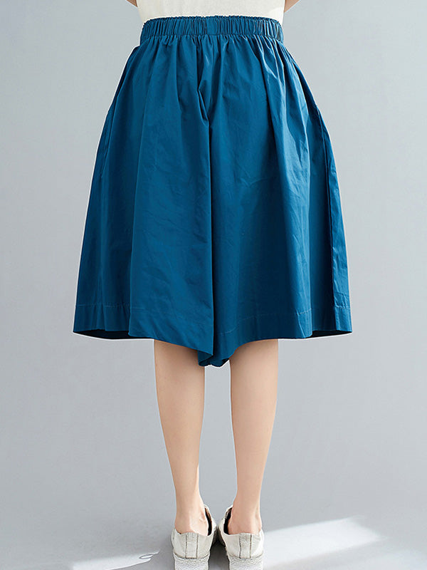 Casual Solid Color Elasticity Waist Wide Leg Shorts