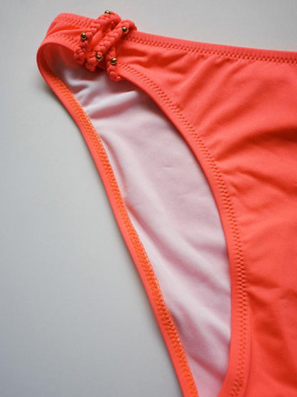 Plain Halterneck Backless Bikini Swimsuit
