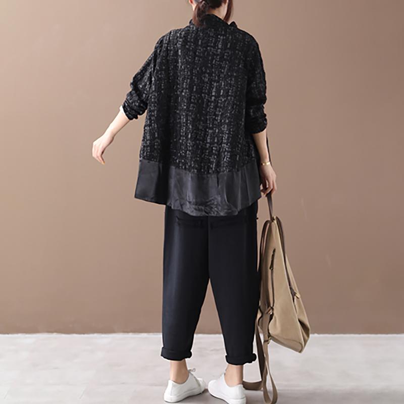 Buykud Spliced Pure Color Turtleneck Long Sleeve Blouse