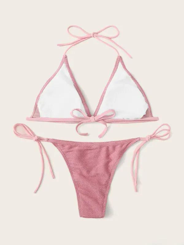 Sequined Lace-Up Bikini Swimsuit