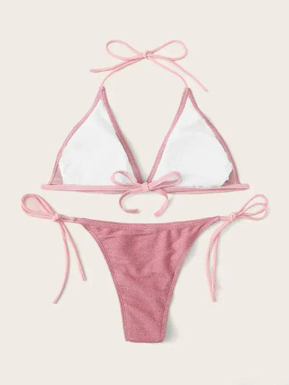 Sequined Lace-Up Bikini Swimsuit