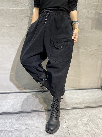 Casual Solid Color With Pockets Drawstring Harem Pants