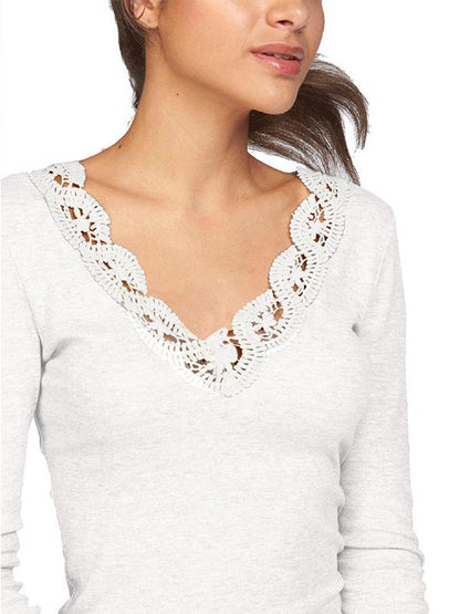 New Long Sleeve Cotton Lace T-Shirt