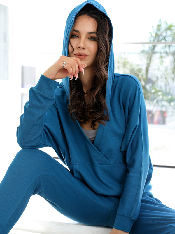 Loose Solid Color V-Neck Hoodies