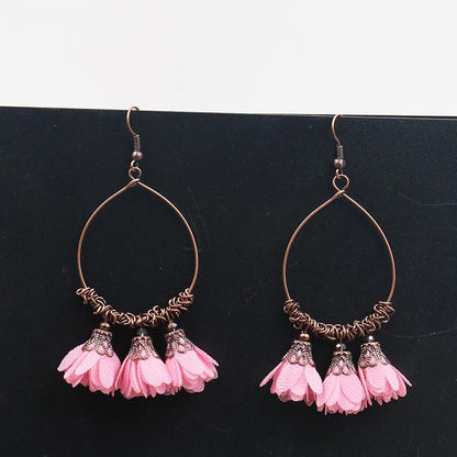 Vintage Drop Earrings Fabric Flower Earrings Super Fairy Tassel Earrings