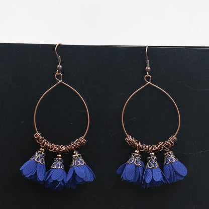Vintage Drop Earrings Fabric Flower Earrings Super Fairy Tassel Earrings