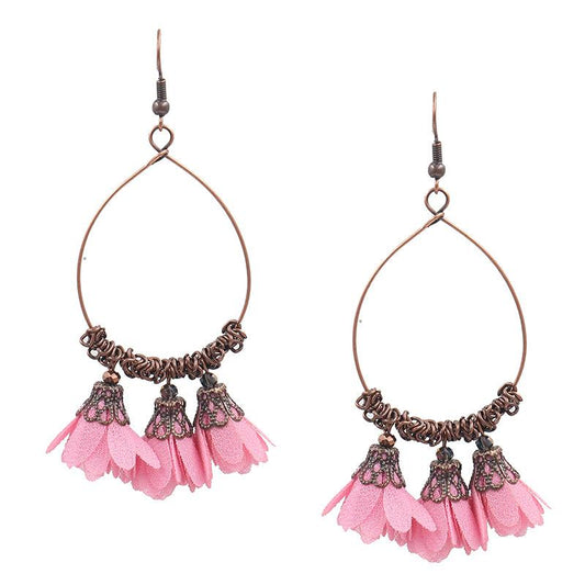 Vintage Drop Earrings Fabric Flower Earrings Super Fairy Tassel Earrings