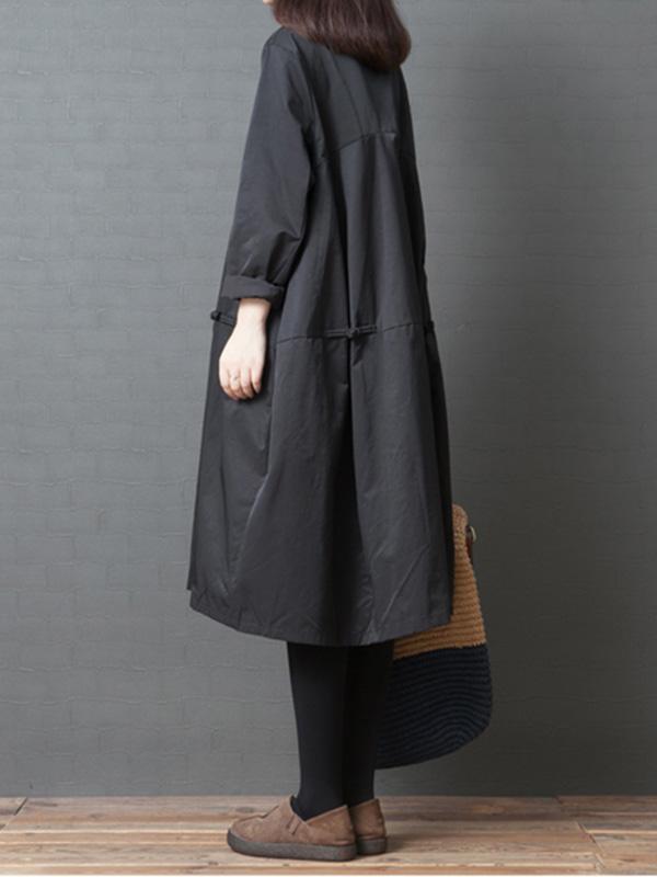 Plus Size Loose Solid Shirt Midi Dresses