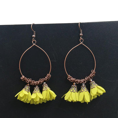 Vintage Drop Earrings Fabric Flower Earrings Super Fairy Tassel Earrings