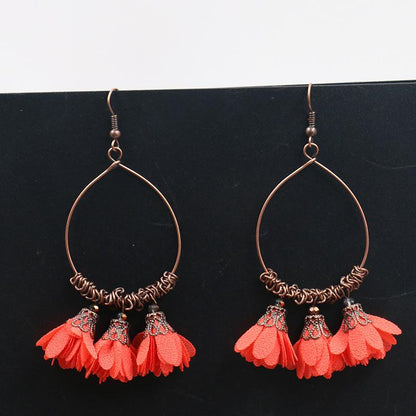 Vintage Drop Earrings Fabric Flower Earrings Super Fairy Tassel Earrings