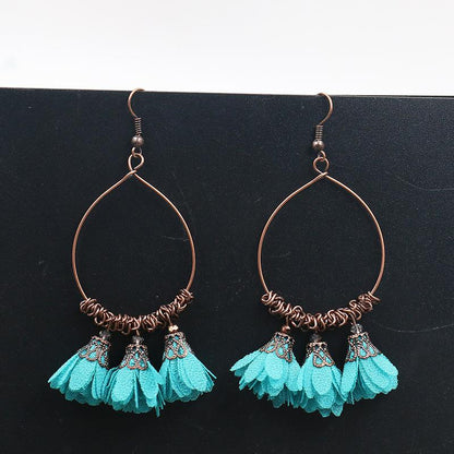 Vintage Drop Earrings Fabric Flower Earrings Super Fairy Tassel Earrings
