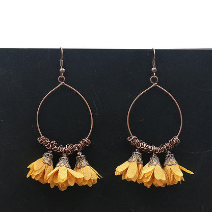 Vintage Drop Earrings Fabric Flower Earrings Super Fairy Tassel Earrings