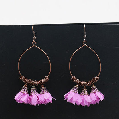 Vintage Drop Earrings Fabric Flower Earrings Super Fairy Tassel Earrings