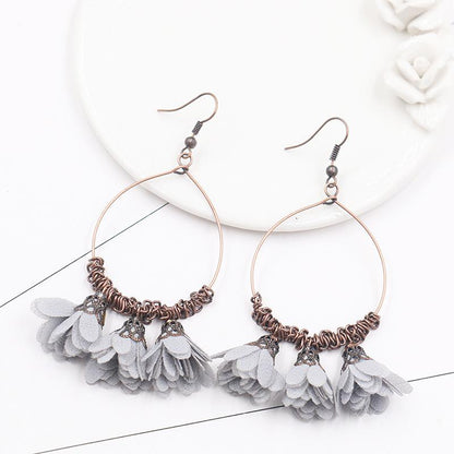 Vintage Drop Earrings Fabric Flower Earrings Super Fairy Tassel Earrings