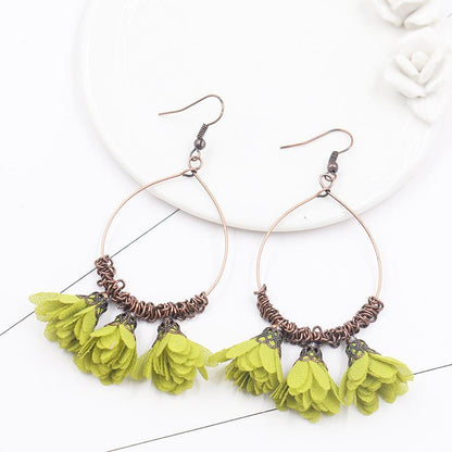 Vintage Drop Earrings Fabric Flower Earrings Super Fairy Tassel Earrings