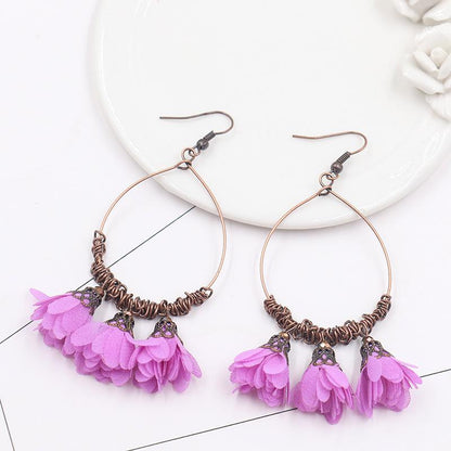 Vintage Drop Earrings Fabric Flower Earrings Super Fairy Tassel Earrings