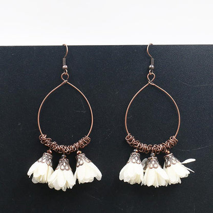 Vintage Drop Earrings Fabric Flower Earrings Super Fairy Tassel Earrings