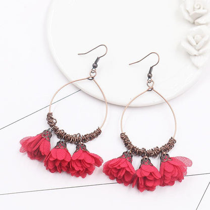 Vintage Drop Earrings Fabric Flower Earrings Super Fairy Tassel Earrings