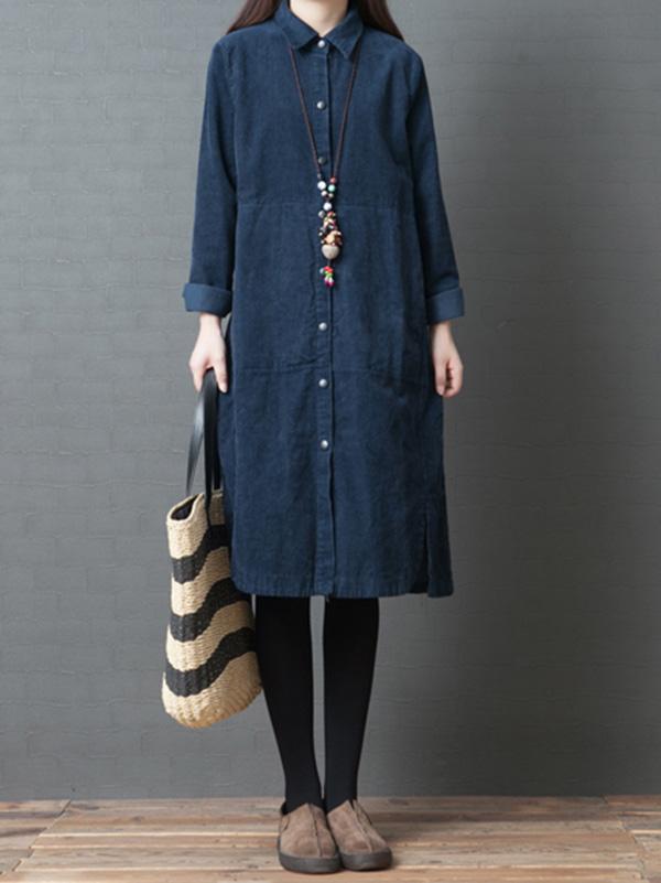 Fashion Plus Size Loose Long Sleeves Shirt Dress