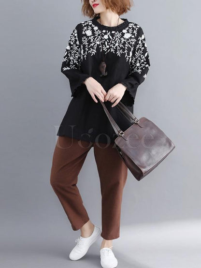 Loose Embroidered Round-neck Shirt