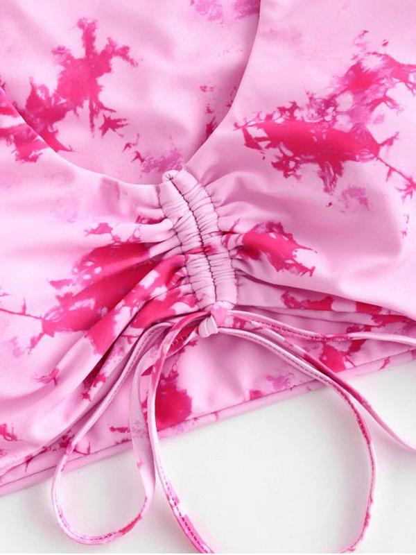 Tie-Dyed Short Sleeve & Triangle Three-Piece Split Bikini Swimsuit