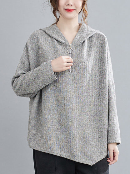 Urban Solid Color Knitting Batwing Sleeves Hoodies Top