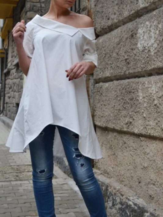 One-shoulder Split-Joint Cropped Lapel Blouses