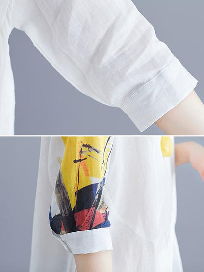 Loose Printed Stand-collar Shirt