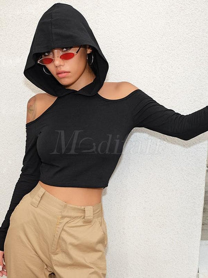 Hollow Black Short Hoodies&sweatshirt