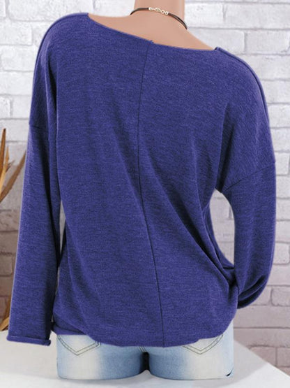 Pure Color V-neck Tops