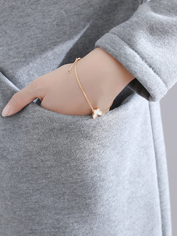 Simple Solid Color With Pocket High-Neck Long Sleeves Sweatshirt Dress