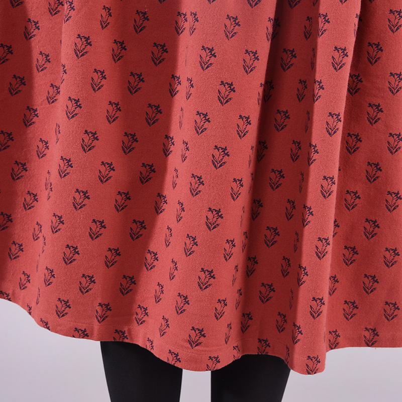 Buykud Casual Plant Printed O-Neck Pullover A-Line Dress