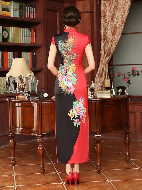 Floral Split-joint Long Cheongsam Dress