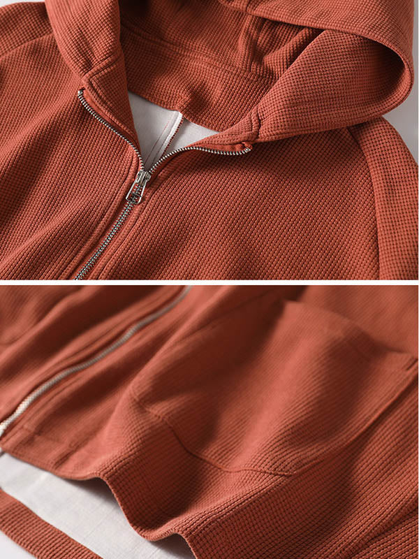 Casual Loose Solid Color Hooded Split-Joint Zipper Outerwear