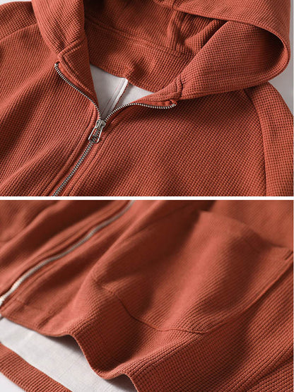 Casual Loose Solid Color Hooded Split-Joint Zipper Outerwear