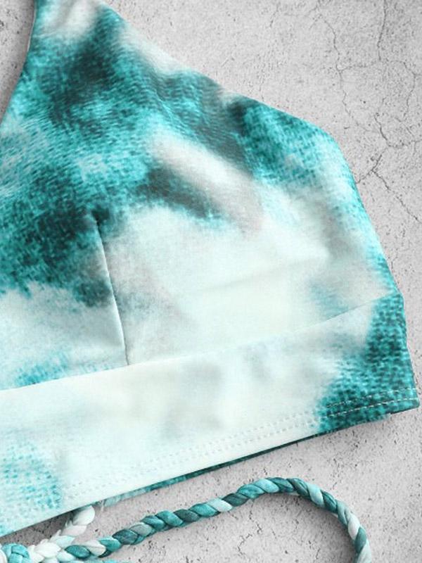 Tie-Dyed Bandage Backless Split Bikini Swimsuit