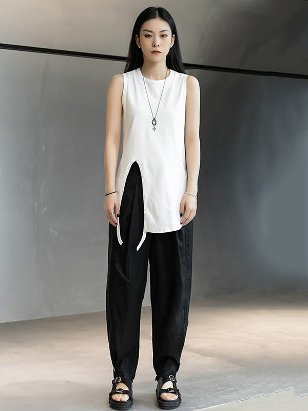 Casual Linen Solid Color Wide Leg Loose Pants