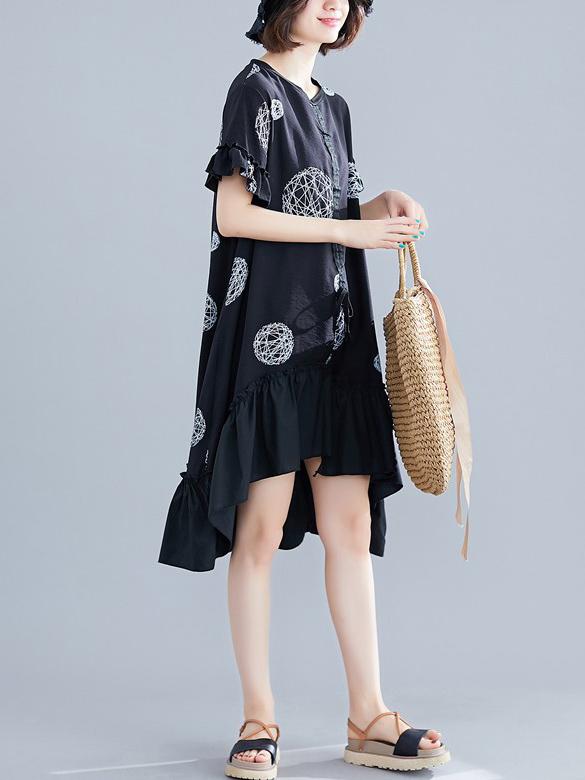 2019 Spring New Loose Falbala Split-joint Dress