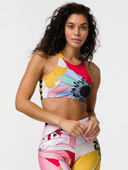 Printed Back Bandage Tanks And Wide Waistband Leggings Suits