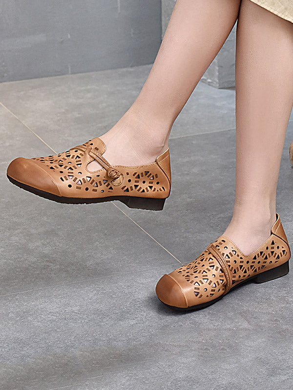 Leisure Fashionflat Hollow Flat Heel Leather Shoes
