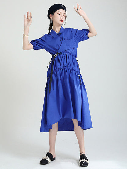 Casual Solid Color Asymmetric Pleated Split-Joint Midi Dress+Vest Tops Two Pieces Set