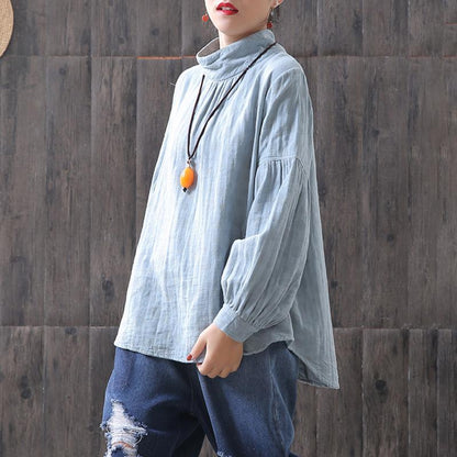 Dots Women Turtleneck Lantern Sleeve Blouse