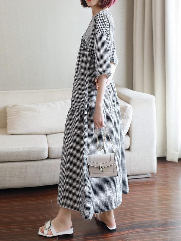 Original Black&White Plaid V-Neck Dress