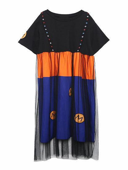 Loose Mesh Split-joint Short Sleeves Dress