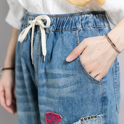 Casual Appliques Frayed Light Blue Jeans