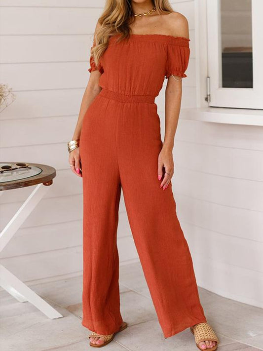 Cold Shoulder Short Sleeve Wide Leg Jumpsuits