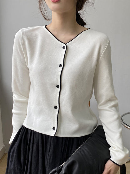Chic Simple 4 Colors Buttoned V-Neck Long Sleeves Knitted Cardigan