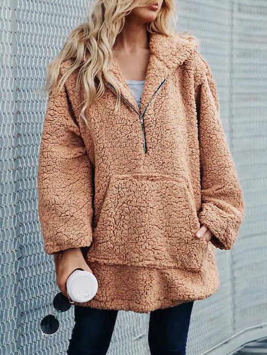 Hooded Zipper Loose Coat Tops