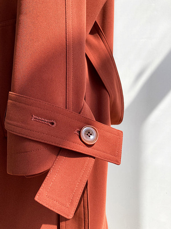 Chic Solid Color Buttoned Tied Notched Collar Long Sleeves Trench Coat